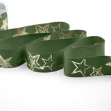 Gros Grain 30 mm Verde inglese Stampa Stelle Oro