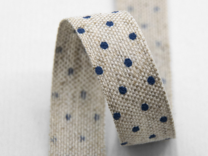 16 mm canaped linen tape Serig.Pois dark blue
