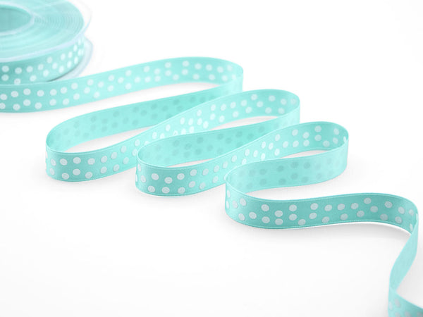 D. Satin 16 mm Print White Polka Dots Aquamarine