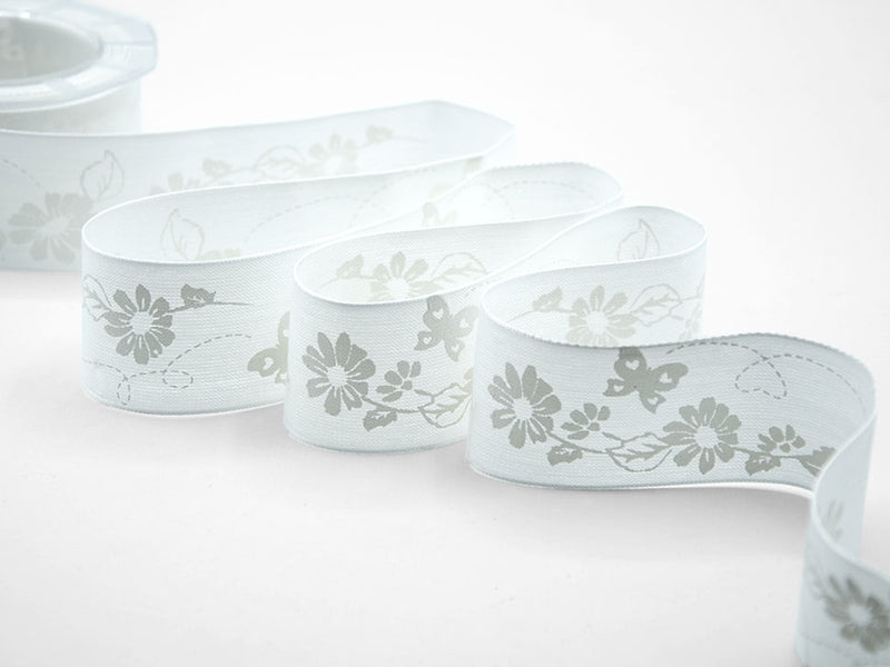 40 mm cotton veil print natural white flowers
