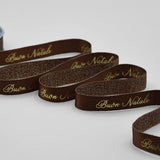 Raso Boutique Lame 16 mm Ser. Laminata Decoro Elegante Buon Natale Marrone
