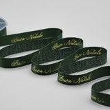 Raso Boutique Lame 16 mm Ser. Laminata Decoro Elegante Buon Natale Verde Inglese
