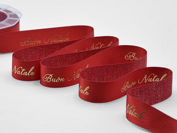 Raso Boutique Lame 25 mm Ser.Laminata Buon Natale Rosso