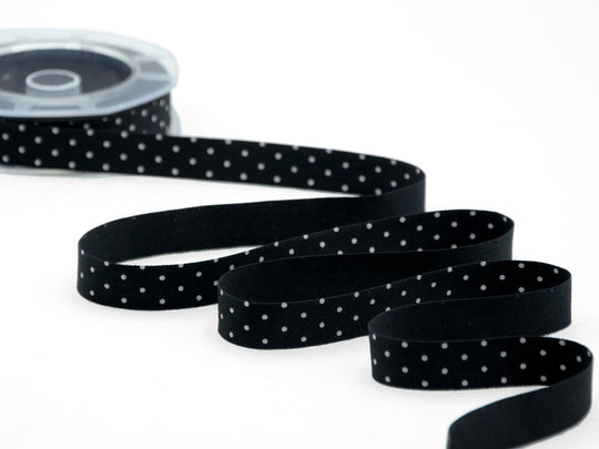 Polycoton Noir Pois 15 MM Blanc Optique