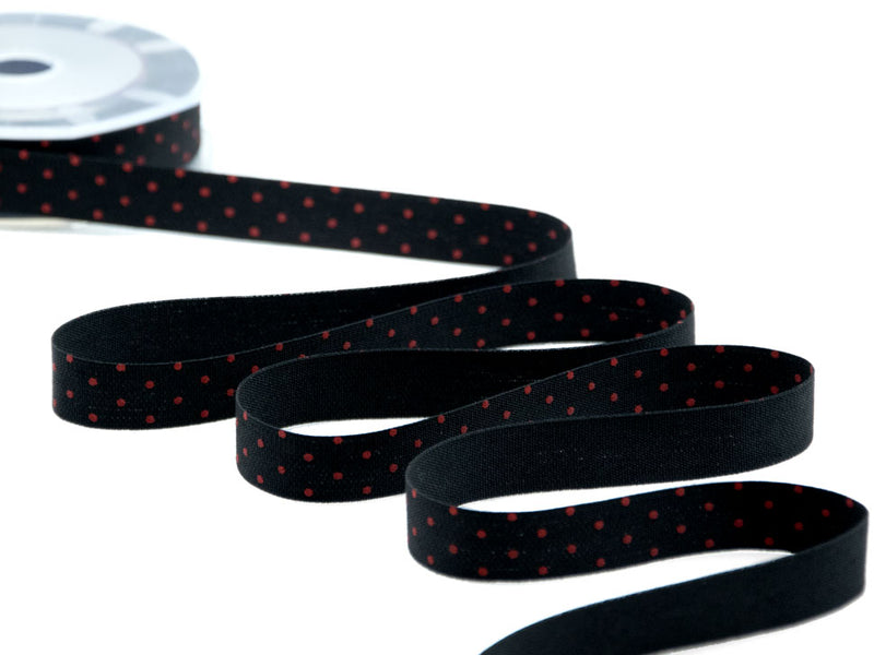 Polycoton Noir Pois 15 MM Rouge
