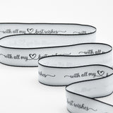 doppio raso opaco bordi neri 25 mm stampa "with all my best wishes" bianco naturale
