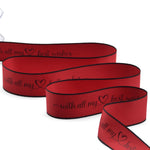 doppio raso opaco bordi neri 25 mm stampa "with all my best wishes" rosso