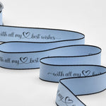 doppio raso opaco bordi neri 25 mm stampa "with all my best wishes" azzurro baby