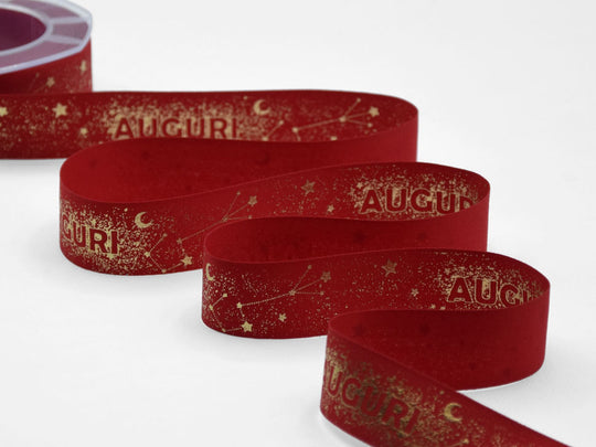 Carte de vœux Constellation en polycoton 25 mm, imprimé rouge
