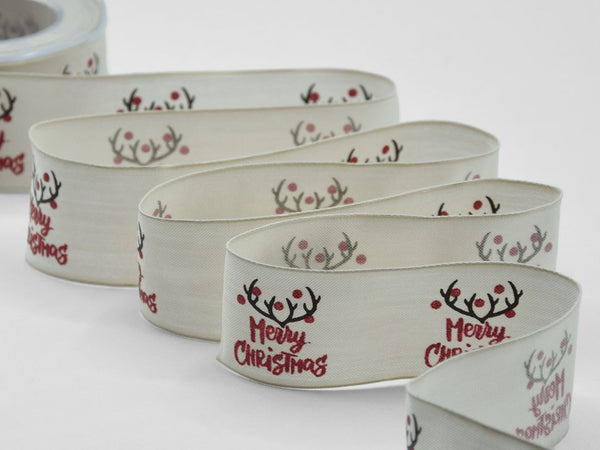 Tela Rustica Serigrafia 2 colori 40 mm "Merry Christmas Glitter" Marrone